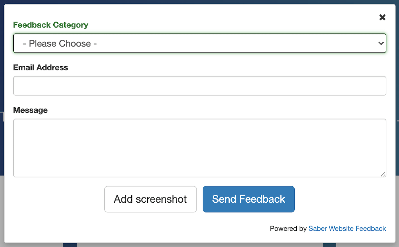 feedback button on Saber website